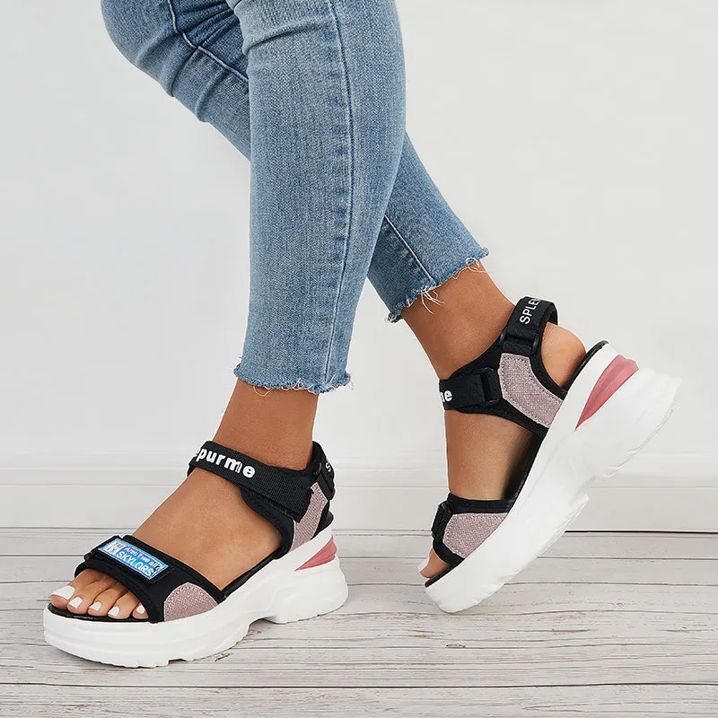 Sohiwoo  Hook and Loop Platform Wedges Ankle Strap Sandals