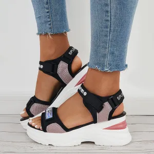 Sohiwoo  Hook and Loop Platform Wedges Ankle Strap Sandals
