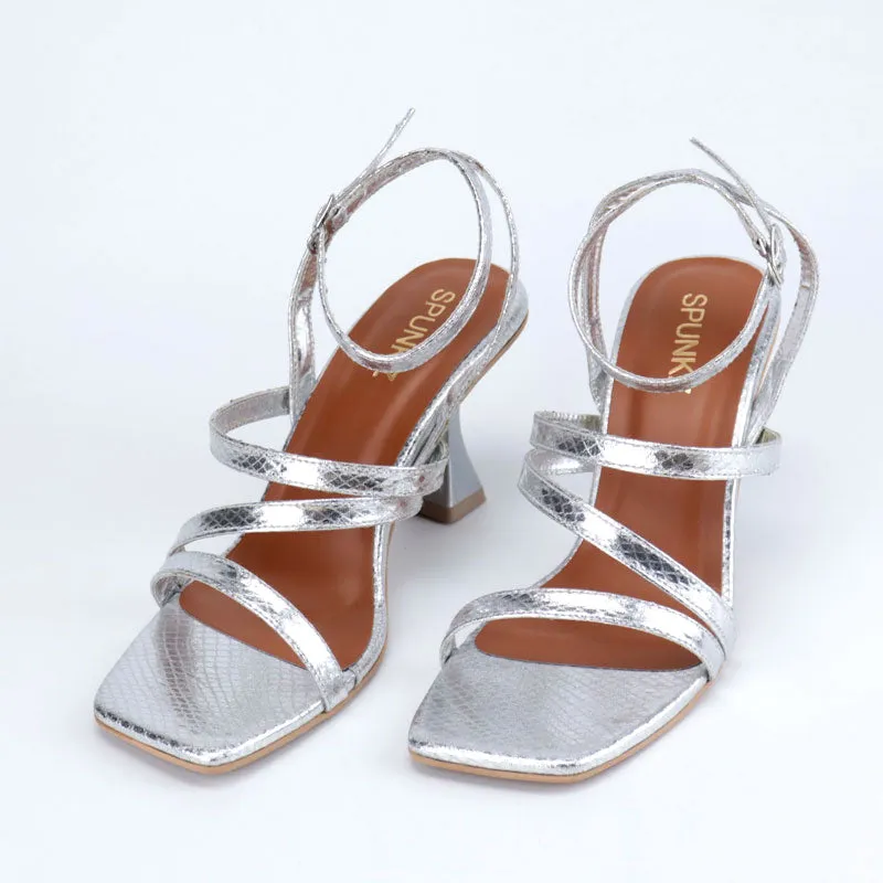 Strappy Croc Style Ankle Buckle Kitten Heels