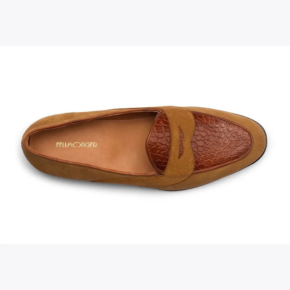 Suede Belgian Loafers with Croco Detail