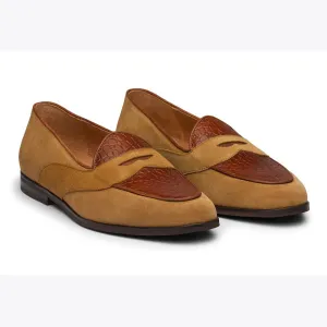 Suede Belgian Loafers with Croco Detail