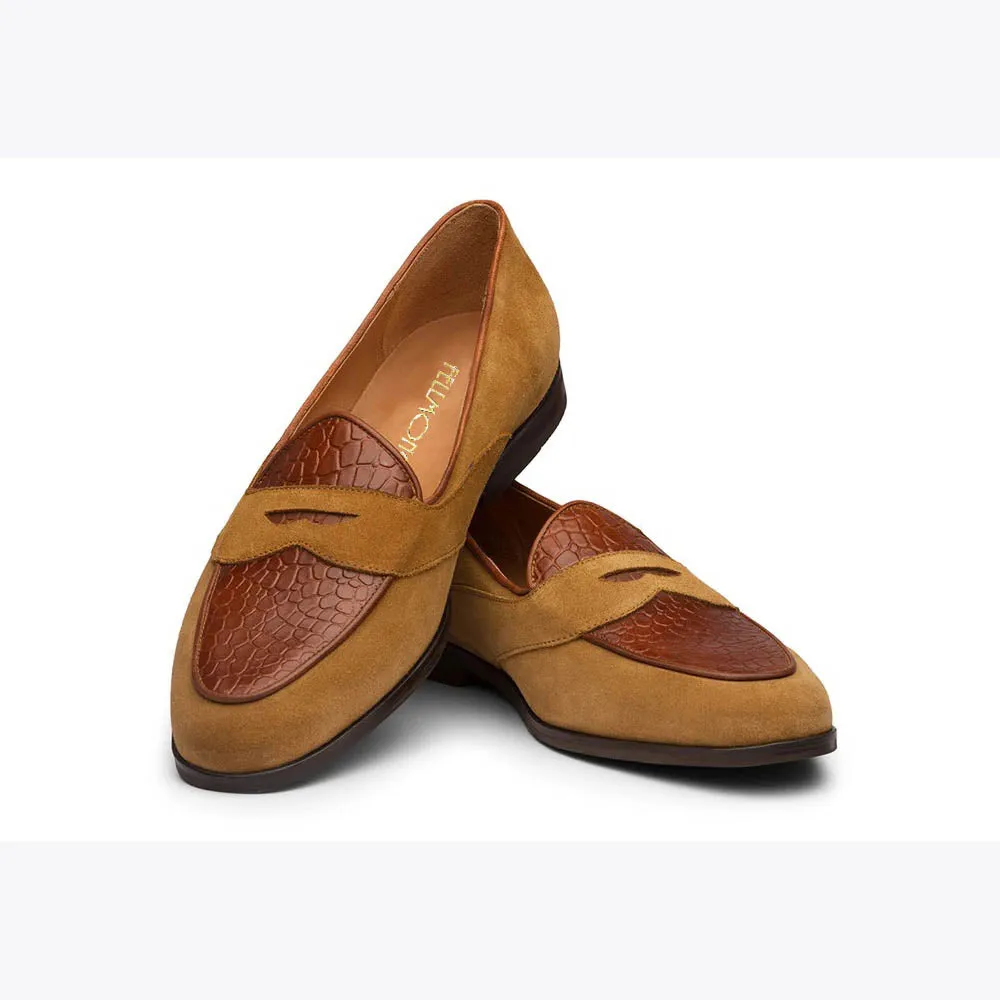 Suede Belgian Loafers with Croco Detail