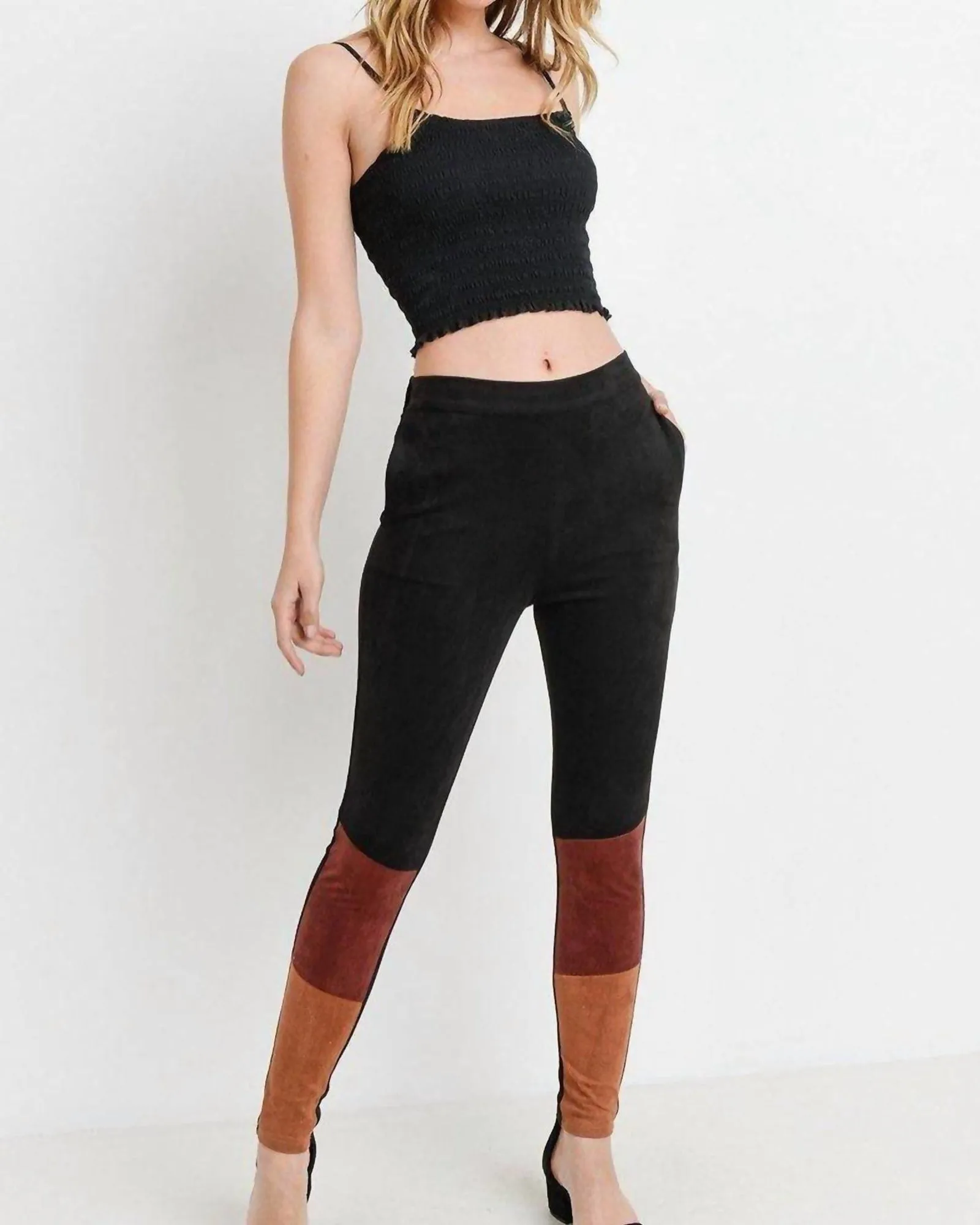 Suede Colorblock Ankle Pant In Black Multi | Black Multi