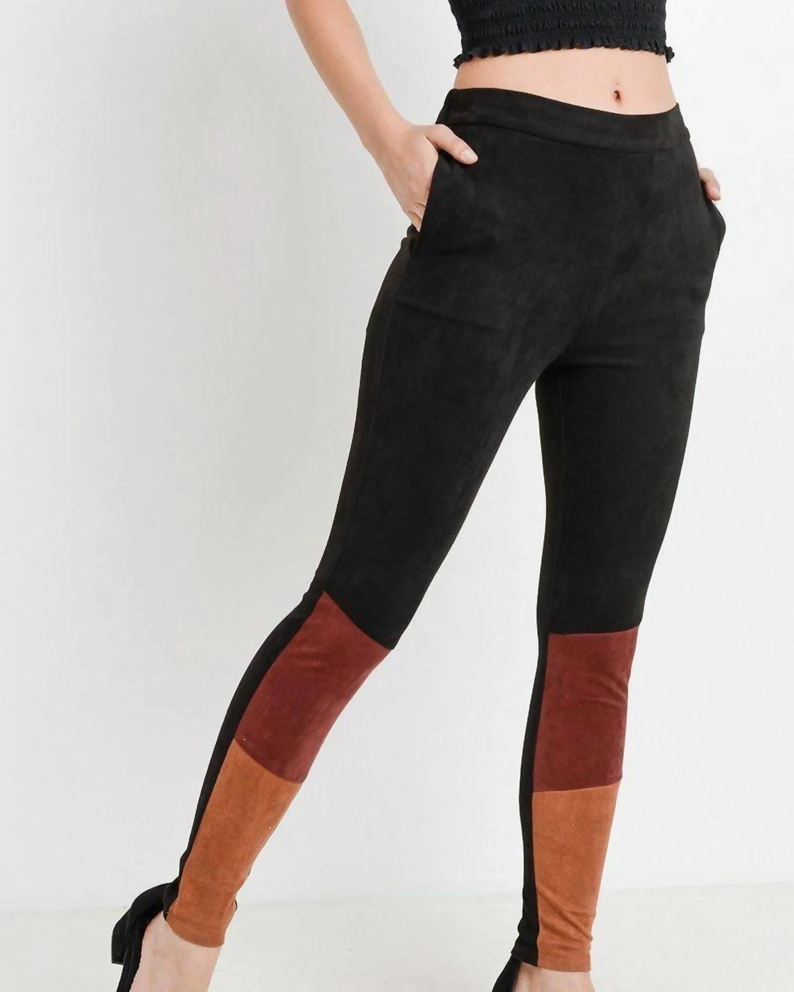 Suede Colorblock Ankle Pant In Black Multi | Black Multi