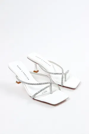 Taiyu - Women's Diamond Embellished Kitten Mules - White