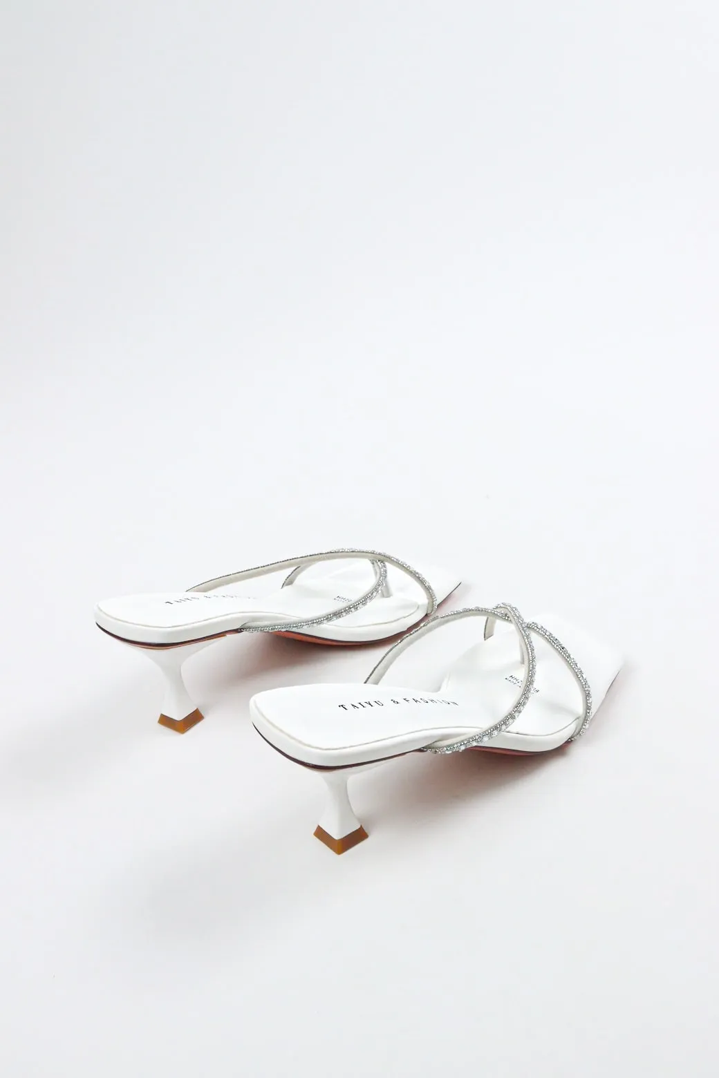 Taiyu - Women's Diamond Embellished Kitten Mules - White