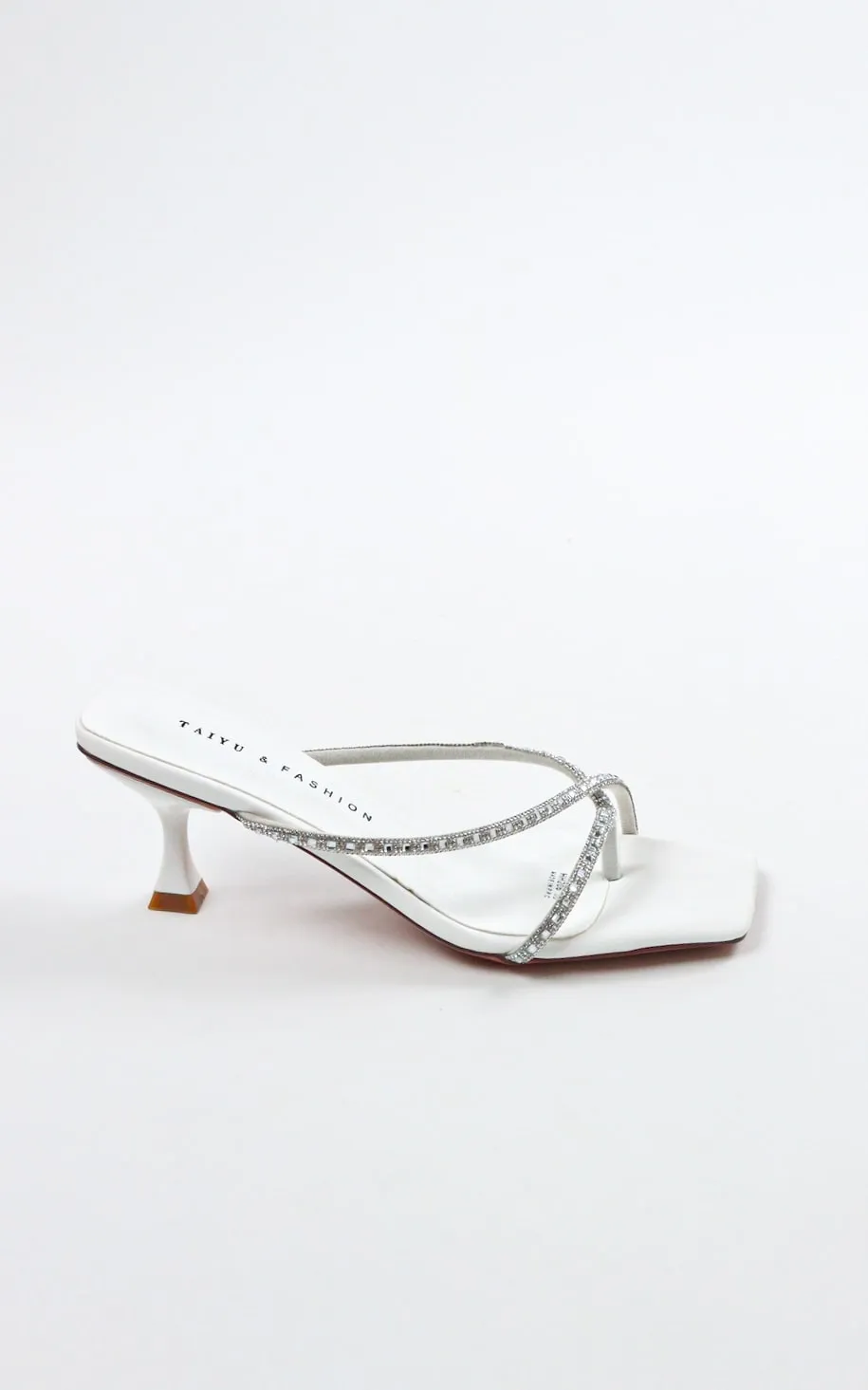 Taiyu - Women's Diamond Embellished Kitten Mules - White