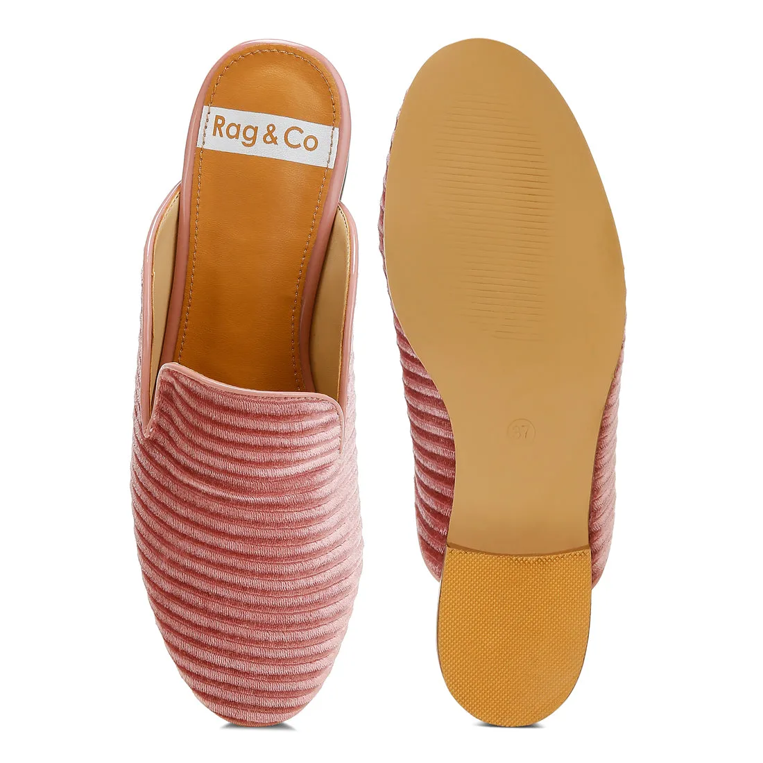 Velvet Textured Slip On Mules