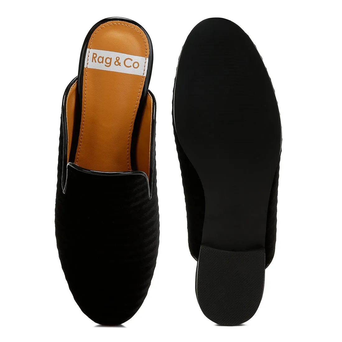 Velvet Textured Slip On Mules