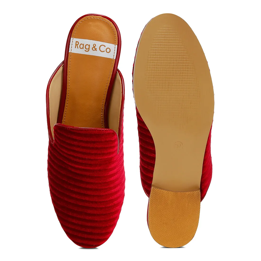 Velvet Textured Slip On Mules