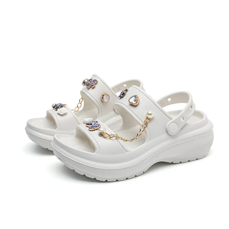 Wholesale Rhinestone Thick Sole Versatile Sandals