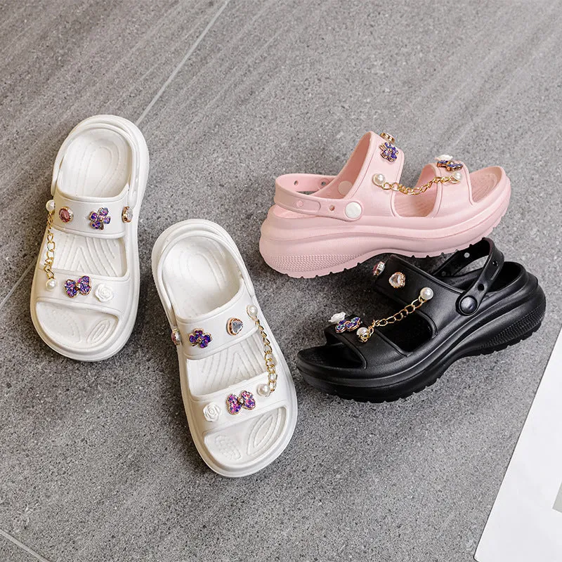 Wholesale Rhinestone Thick Sole Versatile Sandals