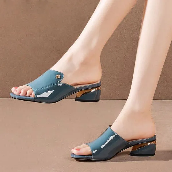 Women's Casual Thick Heel Fashion Fish Mouth Slippers 02055296S