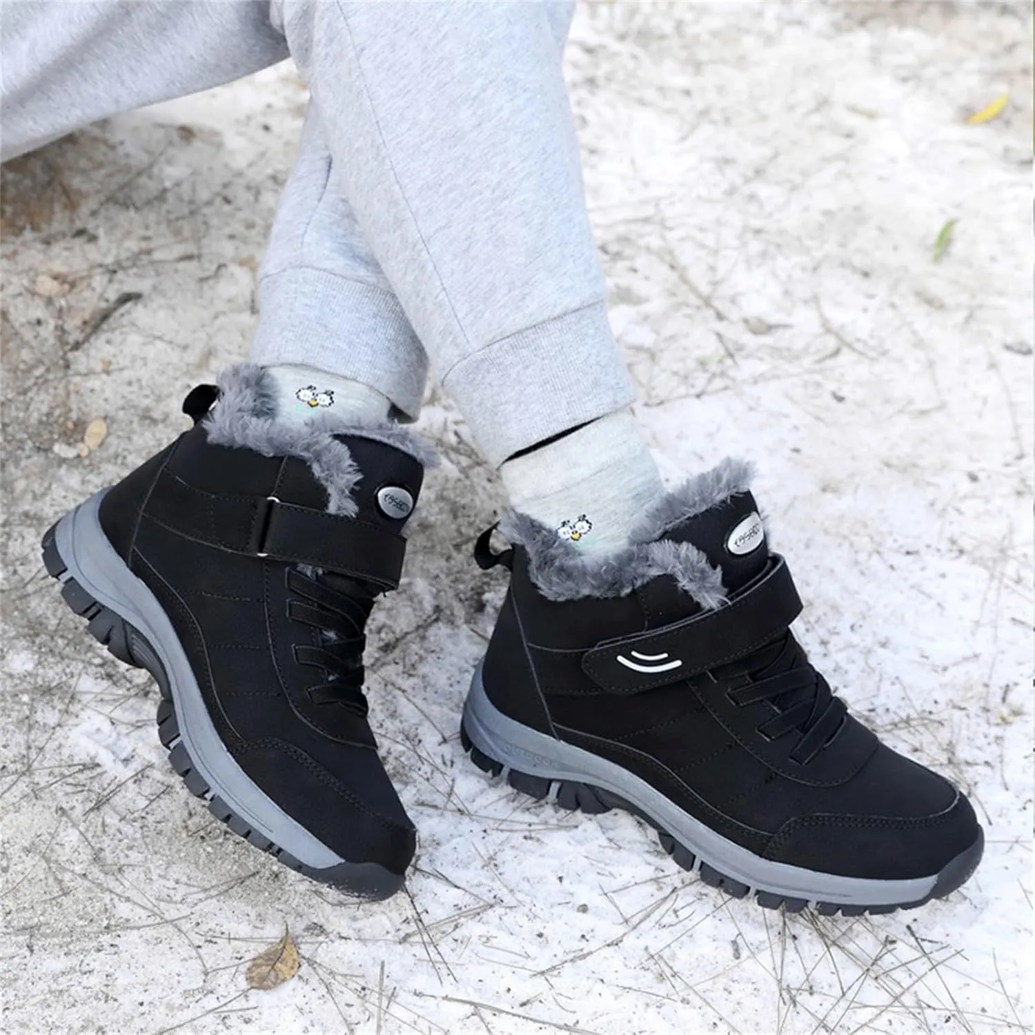 Work Boots for Men Slip On Hiking Sneakers with Warm Fur Lining Women's Safety Shoes with Zipper Outdoor Bota Waterproof Breathable Lightweight Hike Grounded Footwear