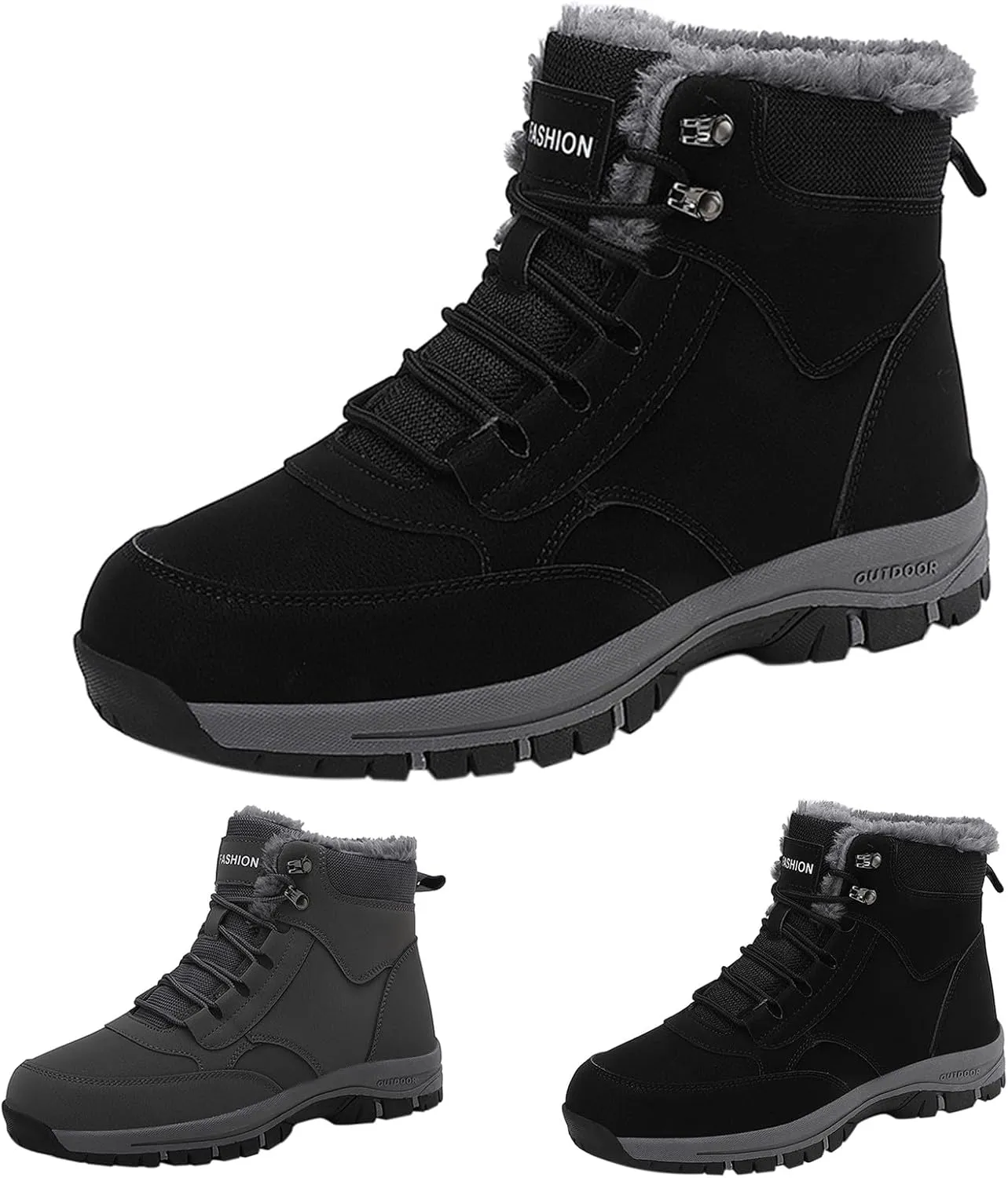 Work Boots for Men Slip On Hiking Sneakers with Warm Fur Lining Women's Safety Shoes with Zipper Outdoor Bota Waterproof Breathable Lightweight Hike Grounded Footwear