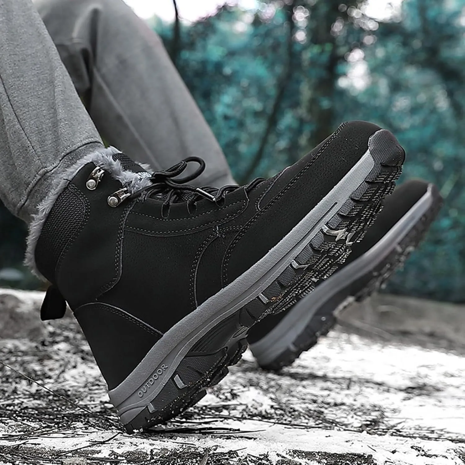Work Boots for Men Slip On Hiking Sneakers with Warm Fur Lining Women's Safety Shoes with Zipper Outdoor Bota Waterproof Breathable Lightweight Hike Grounded Footwear