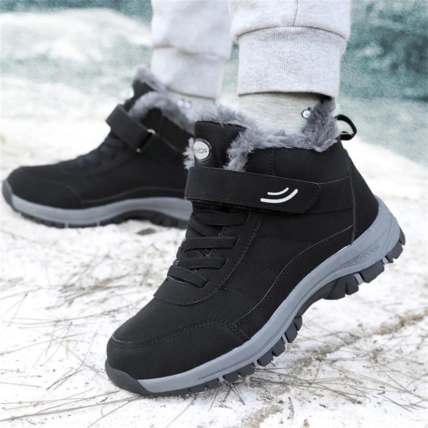 Work Boots for Men Slip On Hiking Sneakers with Warm Fur Lining Women's Safety Shoes with Zipper Outdoor Bota Waterproof Breathable Lightweight Hike Grounded Footwear