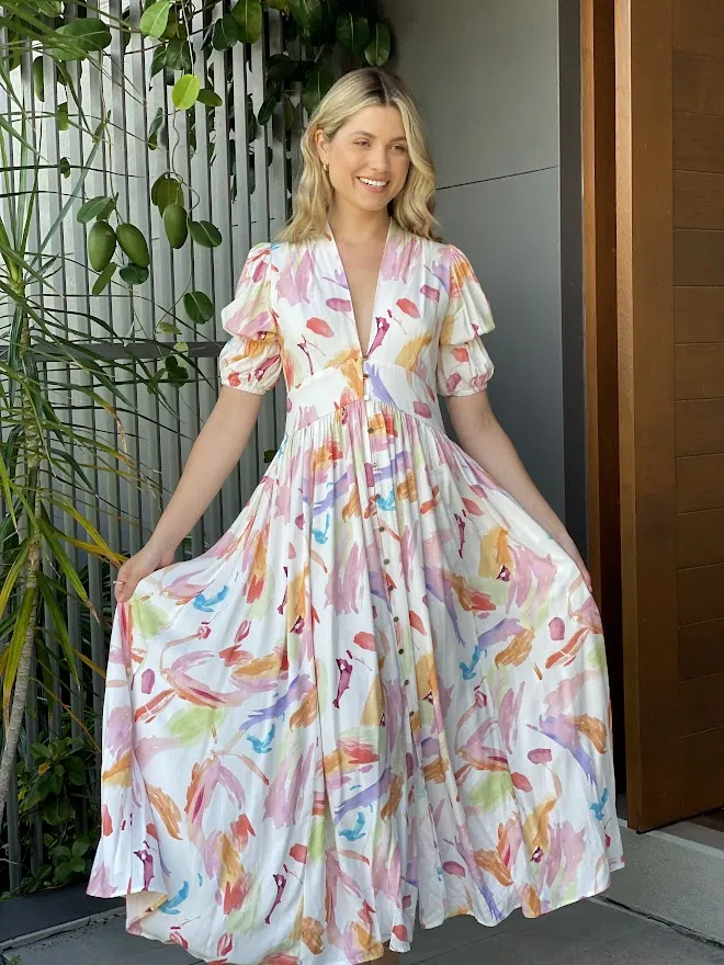 XW20555SS Pastel Watercolour Maxi Dress