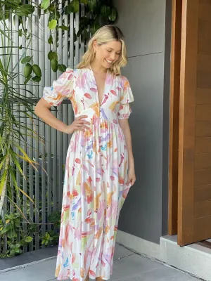 XW20555SS Pastel Watercolour Maxi Dress