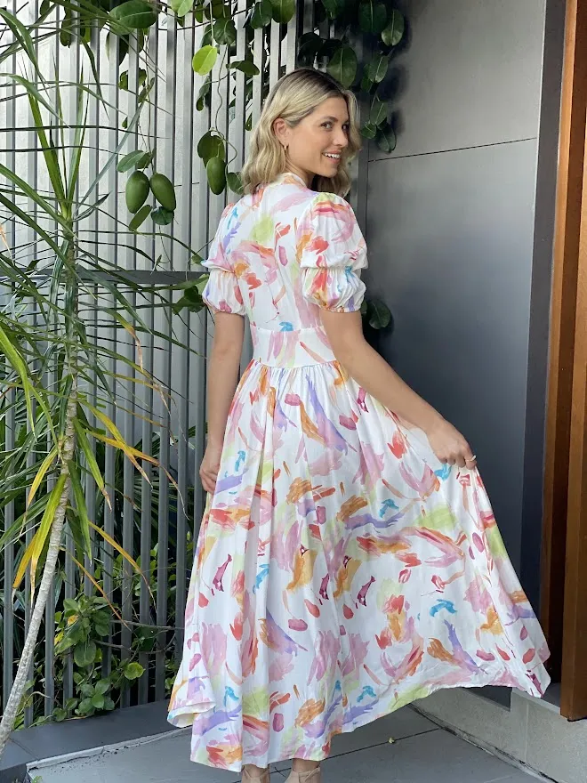 XW20555SS Pastel Watercolour Maxi Dress