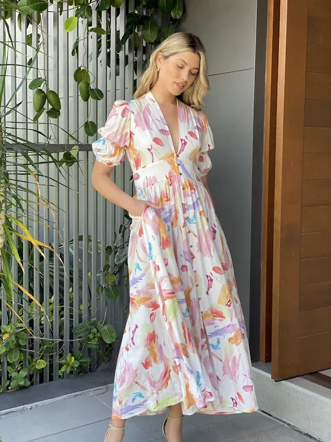 XW20555SS Pastel Watercolour Maxi Dress